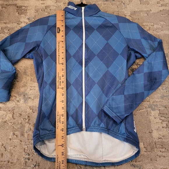 Voler Cycling Full Zip Long Sleeve Jersey Blue Argyle Harlequin Plaid Small - Picture 8 of 12